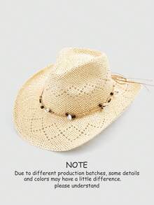 1顶复古镂空宽檐草帽,男女通用户外旅行沙滩遮阳帽,手工编织透气西部牛仔巴拿马帽,春夏款 - 鏤空草帽 - 查看 26