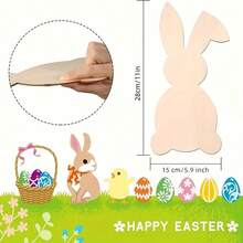 2 piezas de conejo de Pascua de madera, decoración para el hogar y el aula, accesorios de artesanía de conejo de madera para manualidades DIY - A - Ver 6