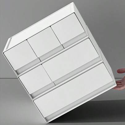 1pc First, Second, Third, Room, Living Room, Bathroom, Washroom, Dormitory, Storage Box, Desktop Plastic Storage Box, Cosmetics Drawer Organizer Box, Customizable Storage Box, Multi-Layer Stackable Jewelry Box, Desktop Storage Display Box