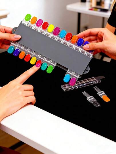 24-Color Detachable Transparent Display Card, Detachable Nail Art Display Stand, False Nail Tips Holder, Water Drop Design, Nail UV Gel Polish Practice Tool