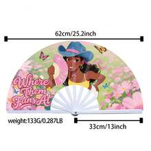 大型折叠扇，欧美流行风格，热门图案印花摄影道具扇，适合日常聚会、化装舞会、篝火晚会等场合。 - 彩色 - 查看 3