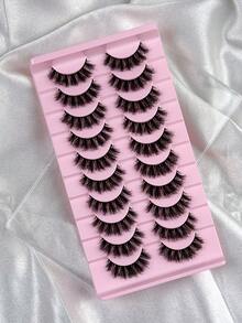 Hinarin 10对D卷翘蓬松假睫毛，浓密卷翘，丰盈效果，3D水貂毛假睫毛，纤细6D浓密假睫毛条，提升眼部轮廓，打造精致妆容。 - 黑色 - 查看 3