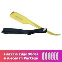 univinlions 6" Foldable Black Handle Spring Internal Sharp Barber Razor + 6 Blades Dual Edge Blade Shaver Beard Face Underarm Body Shaving - Multicolor - View 14