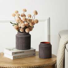 Elegant Bronze Striped Resin Vase, Modern Textured Cylinder Planter For Home Decor, Living Room, Entryway, Shelf, Table Centerpiece, Perfect For Dried Flowers, Potted Plants, Aesthetic Wabi-Sabi Home Accent, Durable Resin Craft, Stylish Decorative Vase, Ideal Gift For Housewarming, Birthday, Plant Enthusiasts, Elevate Your Home Decor With Timeless Vintage Texture - A - View 6