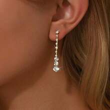 1 Pair Fashionable Long Water Drop Rhinestone Earrings, Suitable For Daily Wear By Women - 銀級 2 - 查看 2