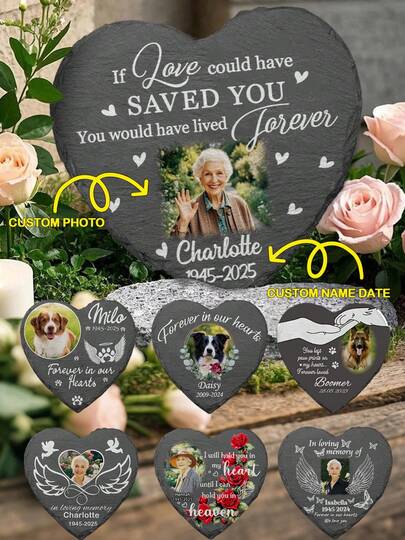 1pc Personalized Memorial Slate Stone, Memorial Plaque Gifts For Loss Of A Loved One, Photo Memorial Keepsake, Bereavement Gift, Slate Grave Marker, Garden Slate Stone, Custom Dog Memorial Stone Dog/Cat Memorial Gifts For Loss Of Dog Pet Memorial Gifts Cemetery Decorations For Grave Garden Grave Decor For Pets Outdoors Yard Remembrance
