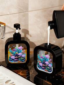 Creative Bathroom Dispenser Bottle With Manual Pump - Featuring Marine Life Art, With Manual Pump - Underwater World: Coral, Octopus And Starfish Adventure, Fresh Watercolor Style, Suitable For Bathroom, Kitchen And Sink Design Or Decor - Suitable For Dispensing Hand Soap, Hand Wash, Body Wash - Creative Lotion Bottle, Lotion Dispenser, Bathroom Accessories - Multicolor - View 5
