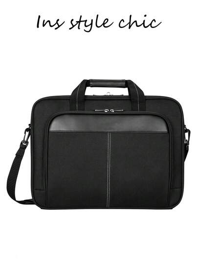 This Black, Large-Capacity, Solid-Color Patterned, Zippered Portable Business Laptop Bag Is Made Of Nylon, Making It A Versatile, Stylish, Waterproof Shoulder/Handbag Perfect For Business Commutes.