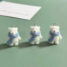 4pcs Cute 3D Flocked Scarves With Polar Bear Resin Pendant Cartoon Animal Charms For Jewelry Making Additions - Multicolor - View 4