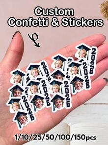 Personalized Portrait Stickers, Custom Portrait Confetti, Custom Text Stickers, High School And College Graduation Cap Custom Stickers Set, Personalized ID Photo Printing Paper, Custom Face Printing - Multicolor - View 1