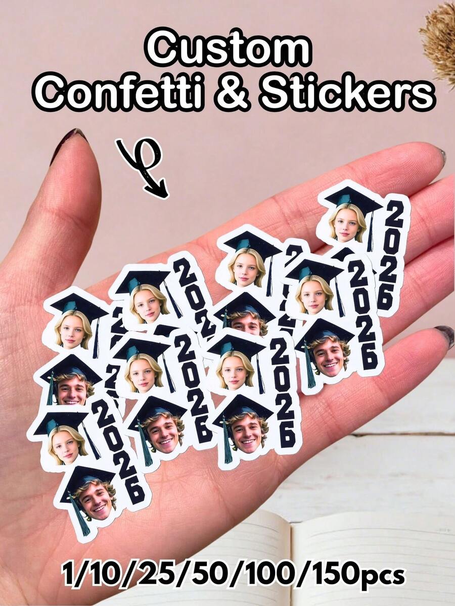Personalized Portrait Stickers, Custom Portrait Confetti, Custom Text Stickers, High School And College Graduation Cap Custom Stickers Set, Personalized ID Photo Printing Paper, Custom Face Printing - Multicolor - View 1