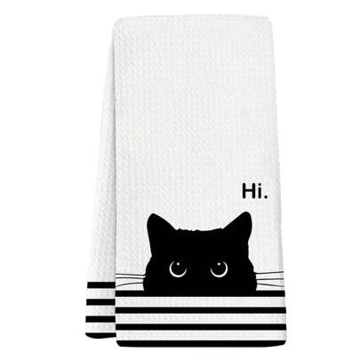1pc Striped Cat Kitchen Towel, 16 X 24 Inches, Cleaning Cloth, Washable & Reusable, Dish Towel, Birthday Gift, Housewarming Gift For Friends, Kitchen Accessories, Household Necessities, Suitable For Cooking, Baking, Bathroom Cleaning, Outdoor Activities And Tea Party Decoration. Exquisite Design Enhances Home Decor