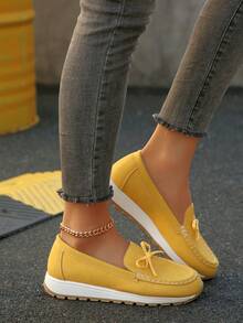 Thick Sole Comfortable Slip-On Rocking Shoes, Flatform Soft Bottom Flat Shoes, Khaki - Yellow - View 6