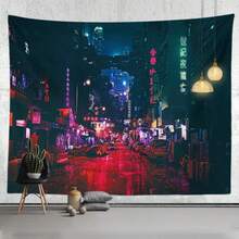 Cyberpunk Neo Futuristic Poster Tapestry  Fantasy City Cyberspace Neon "Good Vibes Only" Art Game Room Kids Bedroom - 多色 - 查看 9