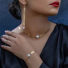 1 Set Women's Geometric Luxury Design Wheat Ear Pearl Necklace & Bracelet Jewelry Set - Multicolor - View 3