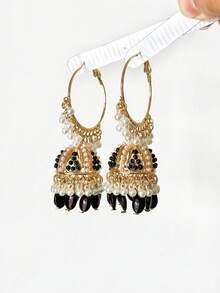 Elegant Bohemian Style Pendant Earrings, Faux Pearl Tassel Hoop Earrings Suitable For Women's Daily Wear, Parties, Weddings And Other Occasions - Jhumka Pendant - View 13