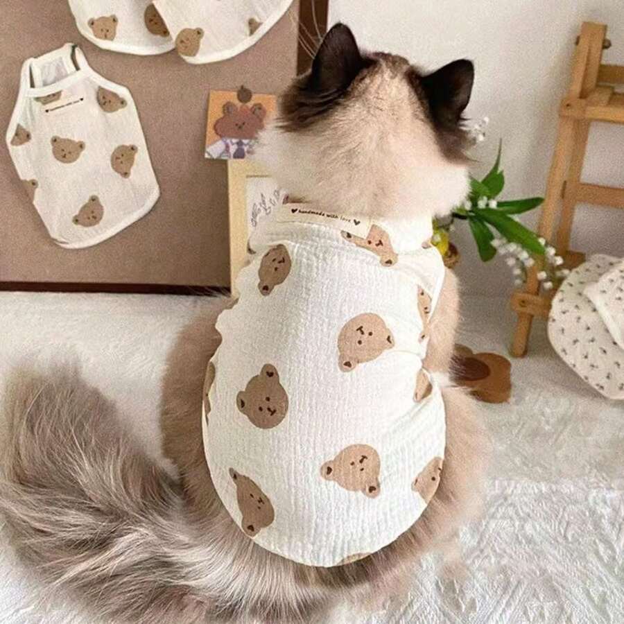 1pc Pet Clothes, Lightweight Sleeveless Cat Vest, Dog Sunscreen Clothes, Anti-Shedding, Anti-Licking, Summer - White - View 1