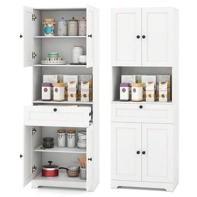 67.5'' Kitchen Pantry Cabinet W/4 Doors 1 Drawer Open Countertop Adjustable Shelf