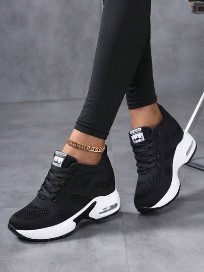  Zapatillas con cuña oculta para mujer Sosenfer, zapatillas deportivas de plataforma de baja altura con cordones, zapatos con aumento de altura, zapatillas deportivas con malla transpirable, tacón alto con cojín de aire, calzado casual ligero y cómodo para todo el año para mujeres y niñas