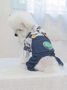 1pc Pet Clothes, Dog Suspender Pants For Small Dogs - Dog Graffiti Suspender Pants - Blue - View 4