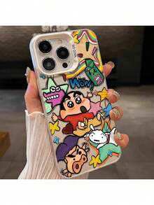 UE (DE et ES) Étui de téléphone compatible avec Apple 17 Pro Max, Shin-Chan graffiti de bande dessinée, drôle et mignon avec un toucher de haute qualité et une couverture sécurisée. - Argent - Voir 4