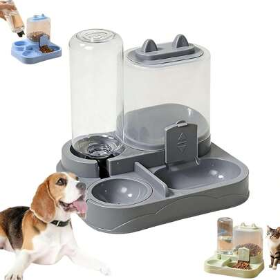 RUSHICHONGWU 2-In-1 High Capacity Cat Food Dispenser And Water Fountain | Dry And Wet Separation, Durable Plastic Material, Transparent Design, Ideal For Indoor Hydration And Healthy Feeding, Battery-Free, Suitable For Cats And Dogs