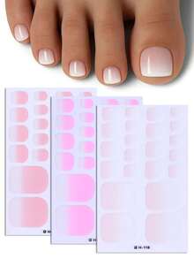 3pcs Ombre Pink Minimalist Elegant Design Full Nail Stickers, Adhesive Nail Art Decals For Fingernails & Toenails - Multicolor - View 2