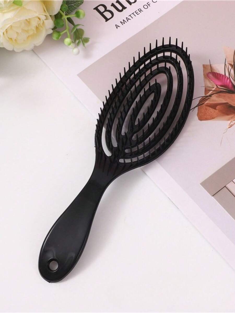 1把女士空心梳，黑色蚊香梳，头皮按摩梳，干湿两用美发造型套装/美发工具套装 - 黑色 - 查看 1