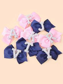 1 pieza Lazo para el cabello con inicial de la A a la Z, color rosa, con perlas y diamante de imitación, clip para el cabello tipo moño de animadora para volver a la escuela y ocasiones especiales - Rosa - Ver 7