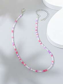 1pc Women's Jelly Color Minimalist Beaded Necklace - Pastel-n177 - View 4