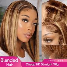 Tóc giả PQL kiểu bob 12 inch, tóc thẳng Brazil nguyên chất 8-16 inch, tóc giả ren phía trước không cần keo, tóc giả pha trộn tóc người | Tóc giả ren phía trước độ nét cao 4*4 5*5 13x4, đã được tỉa và cắt sẵn, mật độ 200%, cắm và sử dụng ngay, tóc giả pha trộn sợi tổng hợp chịu nhiệt màu đen tự nhiên, dành cho phụ nữ. - SP4/27 - Xem 2