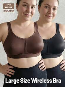 2pcs Plus Size Wireless No Padding Thin Bralette Daily Wear Seamless Comfort Bra(85D-110D) - Multicolor - View 3