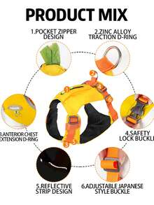 Lightweight Dog Harness, Adjustable Breathable Pet Vest Harness With Zipper Pocket, Super Soft Padded Chest Strap, Reflective, Easy Clean, Suitable For Medium To Large Dogs - Multicolor - View 6