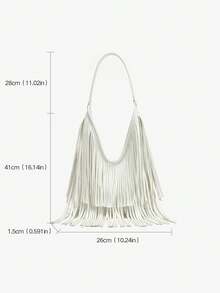 大容量流苏女士手提包，时尚单肩包，休闲腋下手提包，适合通勤、休闲、日常、旅行、购物，可搭配T恤、连帽衫、衬衫、牛仔裤、连衣裙、外套 - 白色 - 查看 11