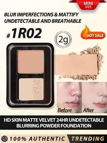 MAKE UP FOR EVER [迷你] HD SKIN MATTE VELVET 24小时隐形柔焦粉饼 #1R02 2g / 只需轻轻一抹，即可柔焦瑕疵，打造哑光妆效。这款粉饼轻薄透气，隐形无痕。 - #1R02 - 2g - 查看 1