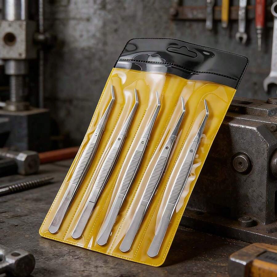 Precision Manual Tweezers With Serrated Anti-Slip Top Design, Professional Curved Precision Tweezers, Comfortable Grip Tweezers, Multi-Function Tweezers Set - C-Silver - View 1