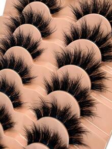 7对3D蓬松柔软浓密自然交叉假睫毛，可重复使用，易于佩戴，适合新手，可作为礼物赠送。 - 黑色 - 查看 4