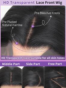 VIOLLY Tóc giả thẳng 28 inch 13x6 HD trong suốt, kiểu rẽ ngôi tự do từ tai đến tai, mật độ 200%, đường chân tóc mềm mại, tóc con, đã tỉa sẵn, đã tẩy trắng các nút thắt, màu #1B, pha trộn tóc tự nhiên, thích hợp cho mùa lễ hội. - 1B - Xem 3