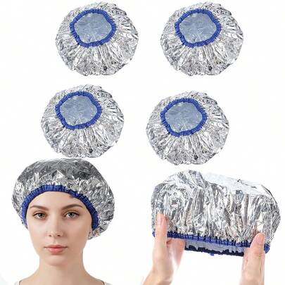 4pcs Deep Conditioning Aluminum Foil Thermal Hair Caps, Double Layer Steam Hair Caps, Thick Reusable Hair Treatment Caps For Home And Salon Use