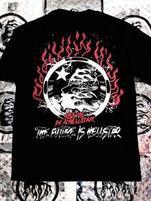 Hellstars The Future Is Hellstars Back Print Y2K Graphic T-Shirt,220g 100% Cotton,Round Neck Short Sleeve,Black Streetwear Essential For Summer Going Out,Unisex Style - 黑色 - 查看 1