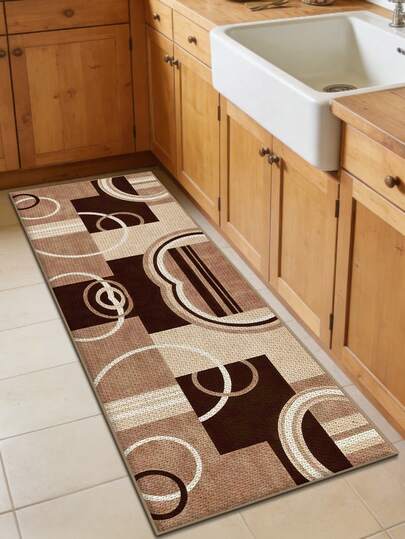 1 件装复古美式厨房地毯，适用于家居玄关走廊，亚麻质感，木纹装饰，可水洗易打理，适合厨房、玄关、吧台、洗衣房、走廊等场所。