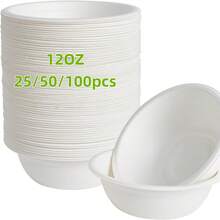 5pcs/25pcs/50pcs/100pcs 11.83oz Thick White Round Paper Bowls, Lightweight Uncoated Paper Bowls, Suitable For Desserts, BBQ, Picnics, Weddings, Graduation Parties - White - View 9