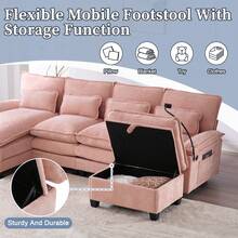 106" U-Shaped Sectional Sofa Cloud Couch For Living Room, Upholstery Comfy Modular Sofas, 4 Seat Chenille U-Shaped Sleeper Sofa, High-Density Sponge Filling, With Chaise Lounge, Ottoman & Pillows(Navy) - 粉色 - 查看 8