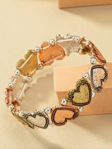 Minimalist Heart Carved Floral Pattern Elastic Bracelet - Patterned Elastic Bracelet - View 2