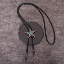 Collar de turquesa con colgante de corbatín de estilo vaquero occidental con cordón de cuero y colgante de pentágono - colgante de estrella - Ver 7