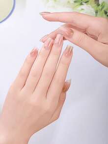 16 piezas de tiras de gel para uñas con degradado de melocotón de primavera/verano, pegatinas de uñas de gel con hilos dorados brillantes de estilo lujoso y exquisito, calidad de salón, requiere lámpara UV, perfectas para citas de damas, pegatinas de arte de uñas DIY en casa - Albaricoque - Ver 3
