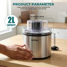 SUSTEAS Ice Cream Maker 2L Large Capacity Single Bowl Home Appliance Stainless Steel Material DIY Flavors - Silver - View 8