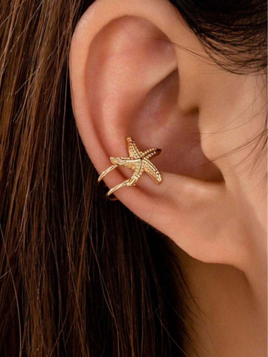 1 chiếc khuyên tai kẹp hình sao biển, khuyên tai kẹp chủ đề đại dương mùa hè dành cho nữ, thích hợp cho bãi biển, du lịch, tiệc tùng, phụ kiện trang sức ngày lễ. - Vàng - Xem 1
