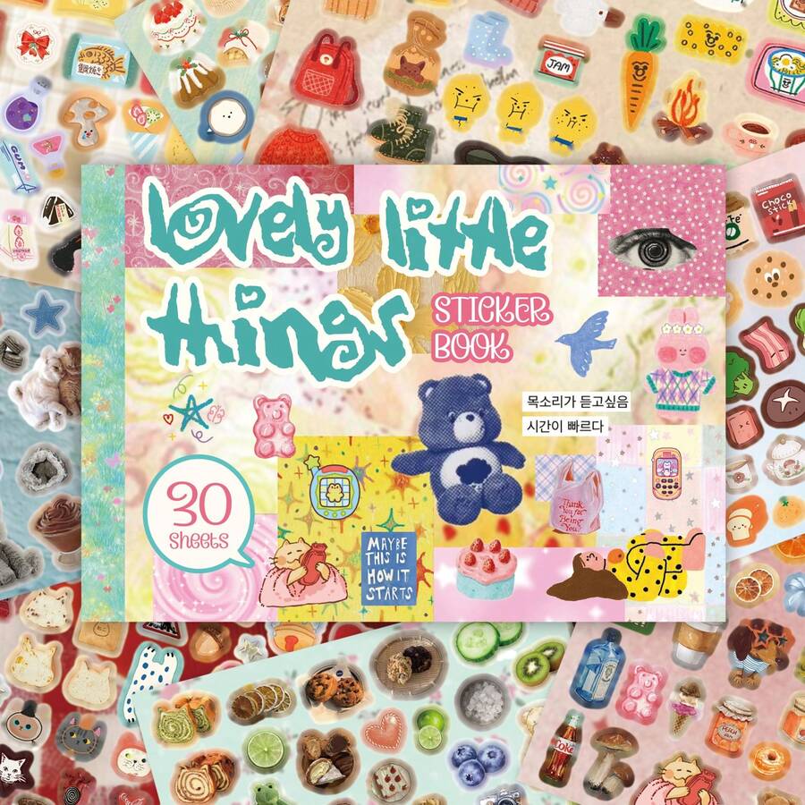 Korean Cute Cartoon Sticker Book 30 Sheets 800+ PCS Precut Waterproof Repositionable For Journaling Scrapbooking - B - View 1