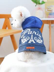Áo khoác cho thú cưng (1 chiếc), chống bẩn, kiểu áo hoodie cho chó nhỏ - Áo khoác Paris - Màu xanh lam - Xem 2